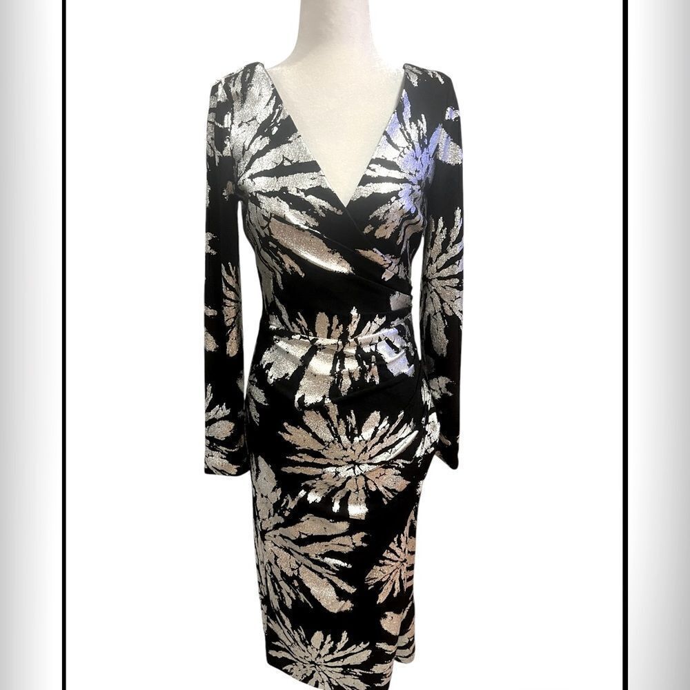 NWOT Dress the Population women's size small black and silver midi dress sz SM